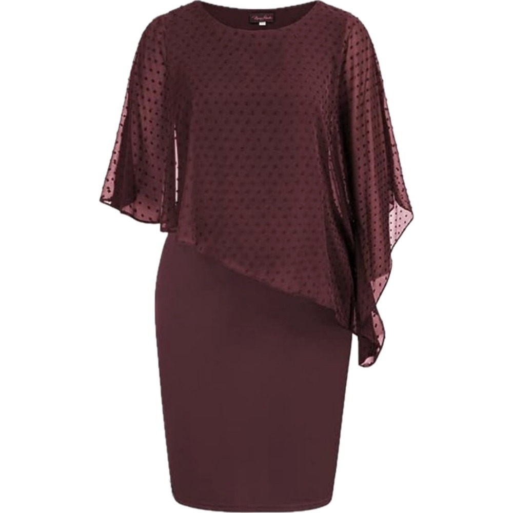 Hanna Nikole Burgundy Swiss Dot Capelet Sheath Dress 16W